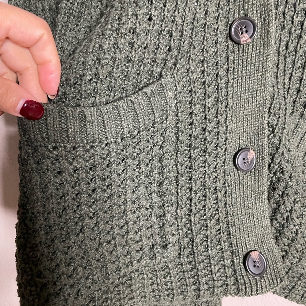 American Eagle Outfitters Dark Green waffle-knit cardigan size XS - Picture 6 of 12